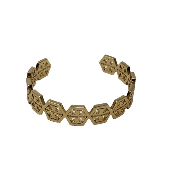 Tory Burch Hexagon Logo Cuff In Yellow Gold MSRP $128 - Picture 1 of 7